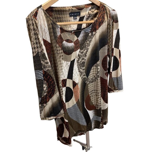 Tribal Geometric Artsy Design Pullover Sheath Tunic Dress Sz L - Picture 3 of 10